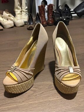 ALDO Espadrille Platform Wedge Heels Nude Tan Size 38